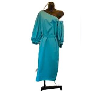 Tibi offshoulder cypella teal NWT,size 10,Length 46” Perfect wedding guest